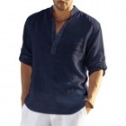 Men's Casual Loose Solid Color Stand Colr Cotton Linen Long Sleeve Shirt