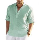 Men's Casual Loose Solid Color Stand Colr Cotton Linen Long Sleeve Shirt