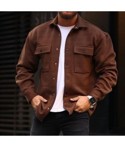 Mens Solid Color Casual Shirt Jacket