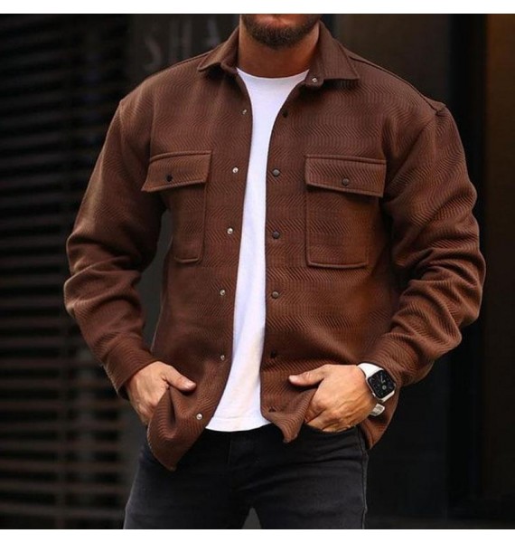 Mens Solid Color Casual Shirt Jacket