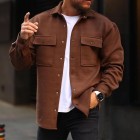 Mens Solid Color Casual Shirt Jacket