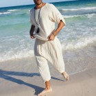 Mens Linen Minimalist Holiday Pin Casual Pants