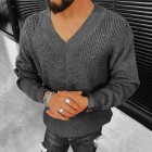 Oversized Men's Deep V-Neck Pin Sweater