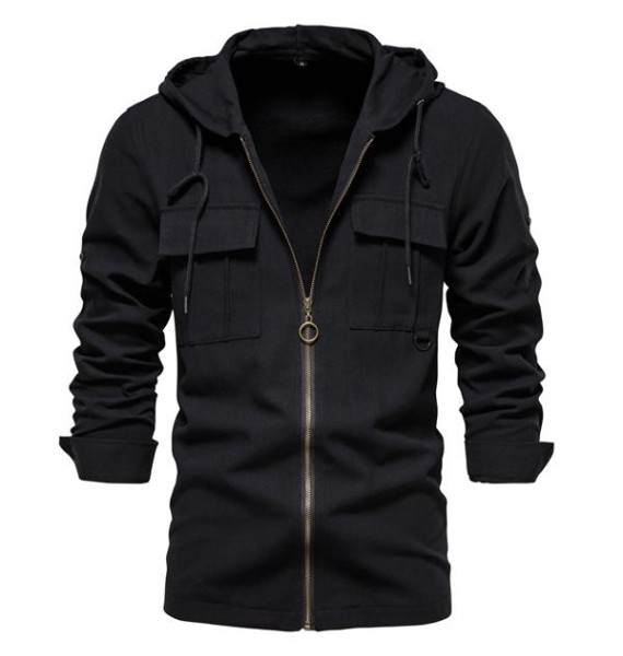 Men's Outdoor Multi-Zip Hooded Shirt Jacket