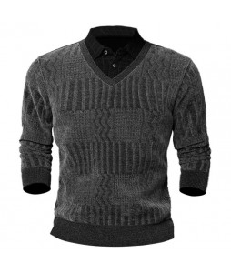 Men's Fake Two Pieces Fleece Thickened Faux Wool Sweater