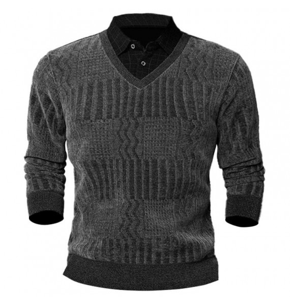 Men's Fake Two Pieces Fleece Thickened Faux Wool Sweater