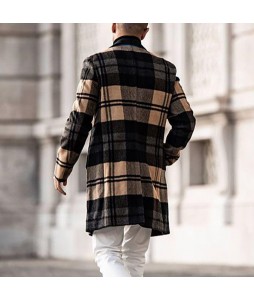 Men's Long British Checkered Woolen Coat