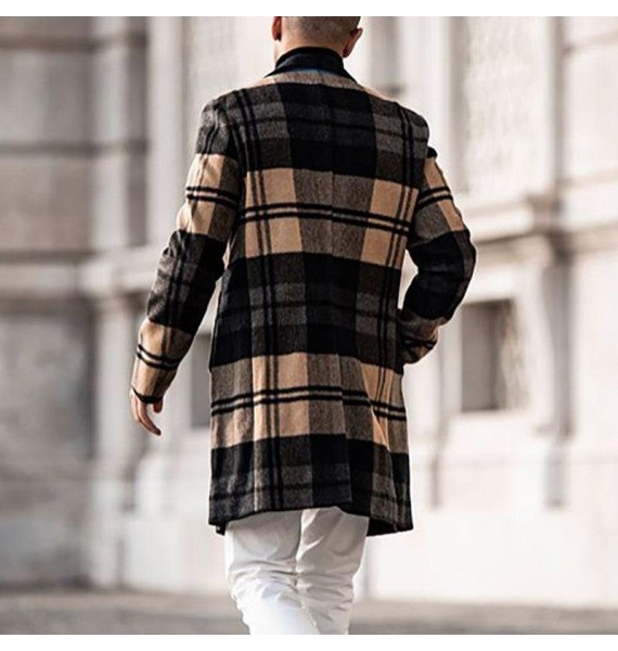 Men's Long British Checkered Woolen Coat