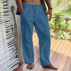 Men's Linen Estic Waist Drawstring Pocket Loose Casual Pants