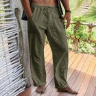 Men's Linen Estic Waist Drawstring Pocket Loose Casual Pants