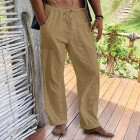 Men's Linen Estic Waist Drawstring Pocket Loose Casual Pants