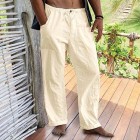 Men's Linen Estic Waist Drawstring Pocket Loose Casual Pants