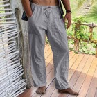 Men's Linen Estic Waist Drawstring Pocket Loose Casual Pants