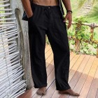 Men's Linen Estic Waist Drawstring Pocket Loose Casual Pants