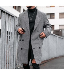 Street Style Single-breasted Herringbone Jacquard Coat