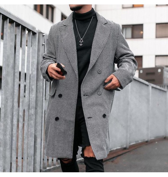 Street Style Single-breasted Herringbone Jacquard Coat