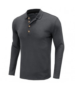 Men's Solid Color Fitness Sports Long Sleeve Polo Shirt