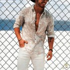 Men's Minimalist Print Beach Linen Shirt