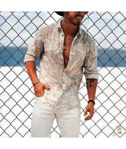 Men's Minimalist Print Beach Linen Shirt