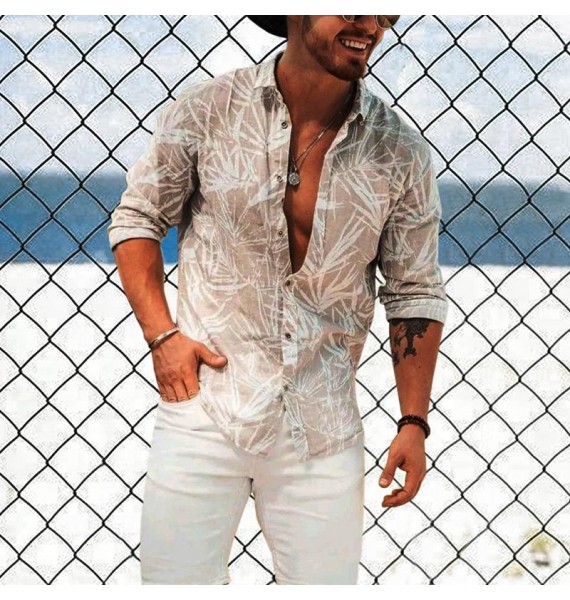 Men's Minimalist Print Beach Linen Shirt