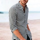 Men's Retro Polka Dot Print Simple Long Sleeve Shirt