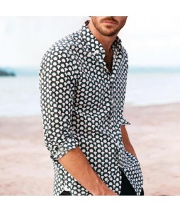 Men's Retro Polka Dot Print Simple Long Sleeve Shirt