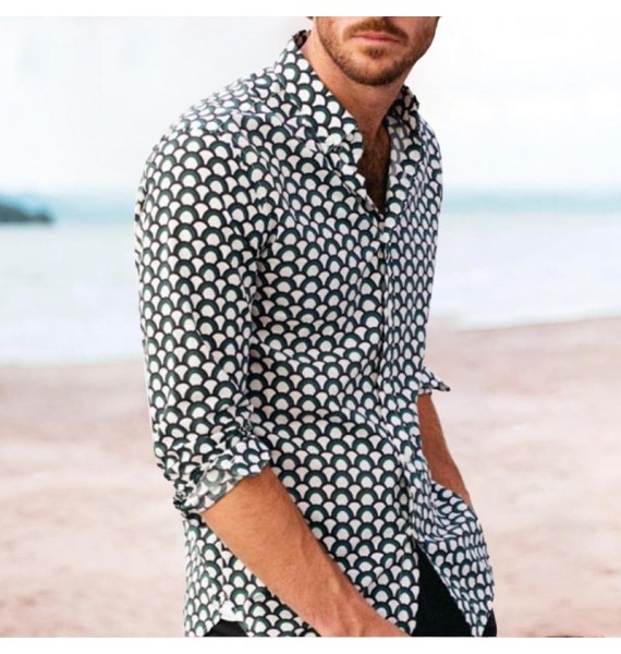 Men's Retro Polka Dot Print Simple Long Sleeve Shirt