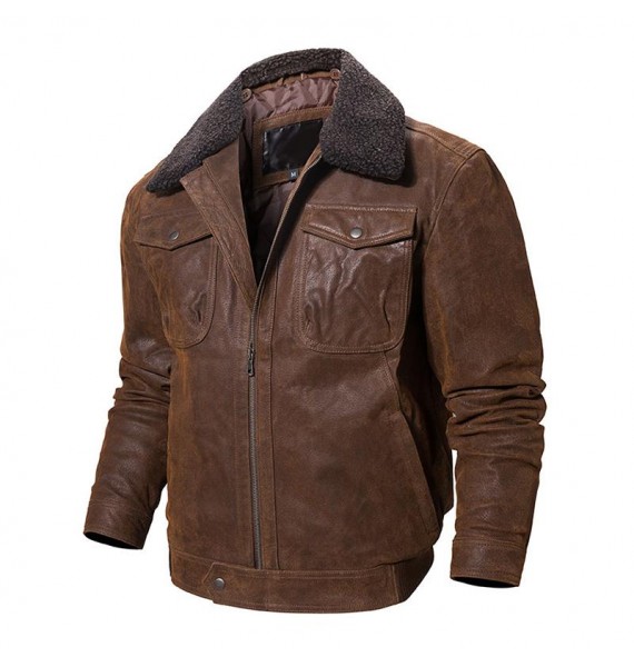 Men's Outdoor Cold Protection Motorcycle Leather Jacket