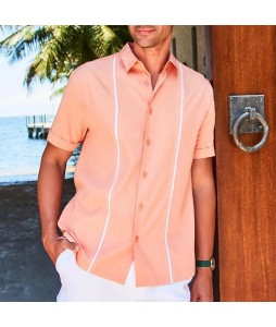 Casual Men's Resort Style Contrast Short Sleeve Shirt