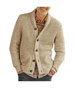 Men's Retro Casual Solid Color pel Thick Knit Cardigan