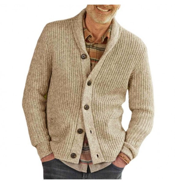 Men's Retro Casual Solid Color pel Thick Knit Cardigan