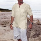 Men's Linen Casual Beach Breathable ce-Up Tops Shirt