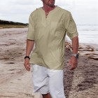 Men's Linen Casual Beach Breathable ce-Up Tops Shirt