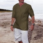 Men's Linen Casual Beach Breathable ce-Up Tops Shirt