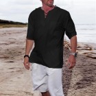 Men's Linen Casual Beach Breathable ce-Up Tops Shirt