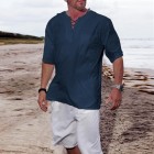 Men's Linen Casual Beach Breathable ce-Up Tops Shirt