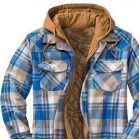 Men's Checkered Textured Winter Thick Hooded Jacket