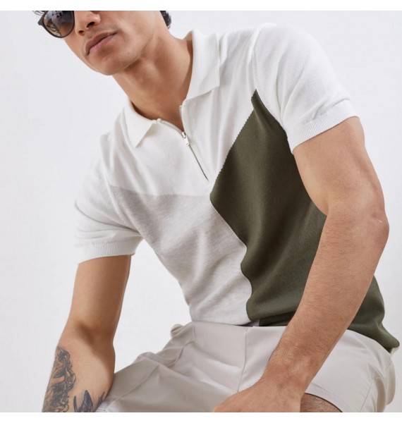 Dent Knit Colorblock Polo Shirt