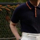 Jacquard Striped Stand Colr Polo Shirt