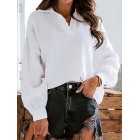 Casual Solid Color pel V-Neck Long Sleeve Blouse