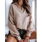 Casual Solid Color pel V-Neck Long Sleeve Blouse