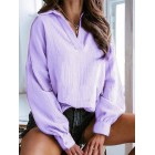 Casual Solid Color pel V-Neck Long Sleeve Blouse