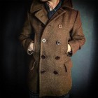 Men's Western Denim Woolen Double Breasted pel Retro Coat