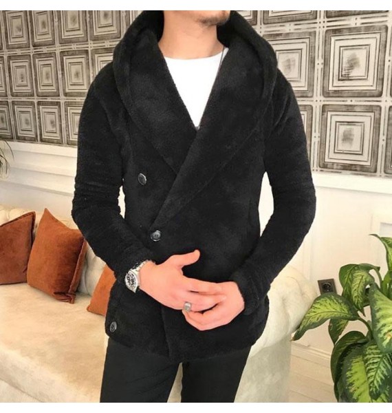 Men's Hooded Plush Coat Short Coat