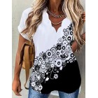 Fashion Floral Print Wavy V-Neck Short Sleeve Blouse