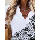 Fashion Floral Print Wavy V-Neck Short Sleeve Blouse