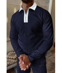 Color Block Long Sleeve Polo Shirt