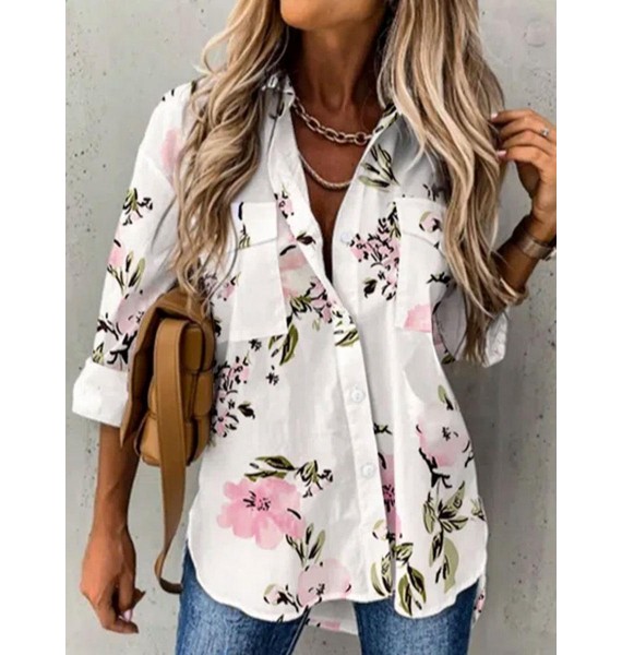 Casual Loose Floral Print Cardigan Long Sleeve Blouse