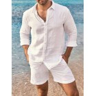 Mens Cotton And Linen Button Solid Color Shirt