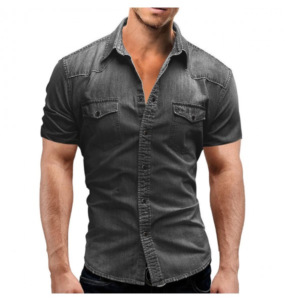 Men's Casual Short Sleeve Denim Shirt